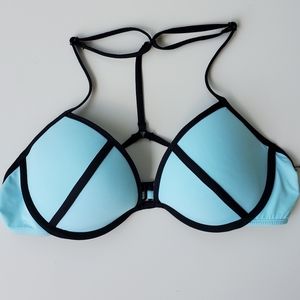 Push-up Bikini Top teal with black piping